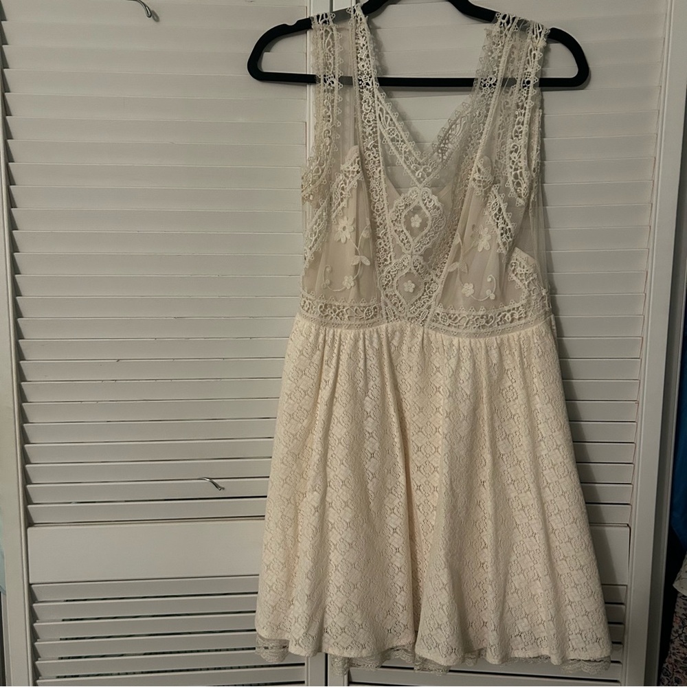 Free People Cream Sleeveless V-Neck Sundress